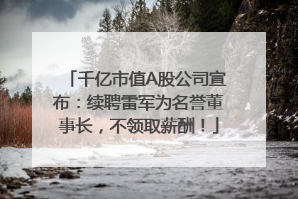 千亿市值A股公司宣布：续聘雷军为名誉董事长，不领取薪酬！