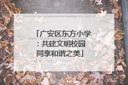 广安区东方小学：共建文明校园 同享和谐之美
